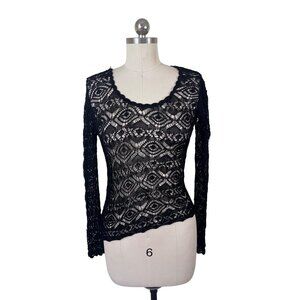 Bette Paige Crochet  Sweater Womens S-M Black Asymmetrical Hem Capsule Classic